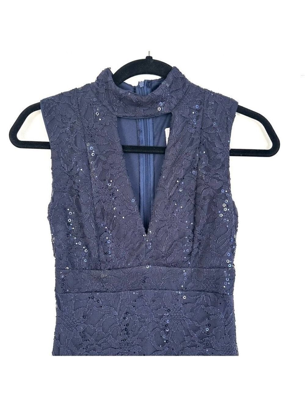 Jess Wright Sequin Floral Lace High Neck Pencil Dress Womens Size 4 (UK 8) - Picture 2 of 9